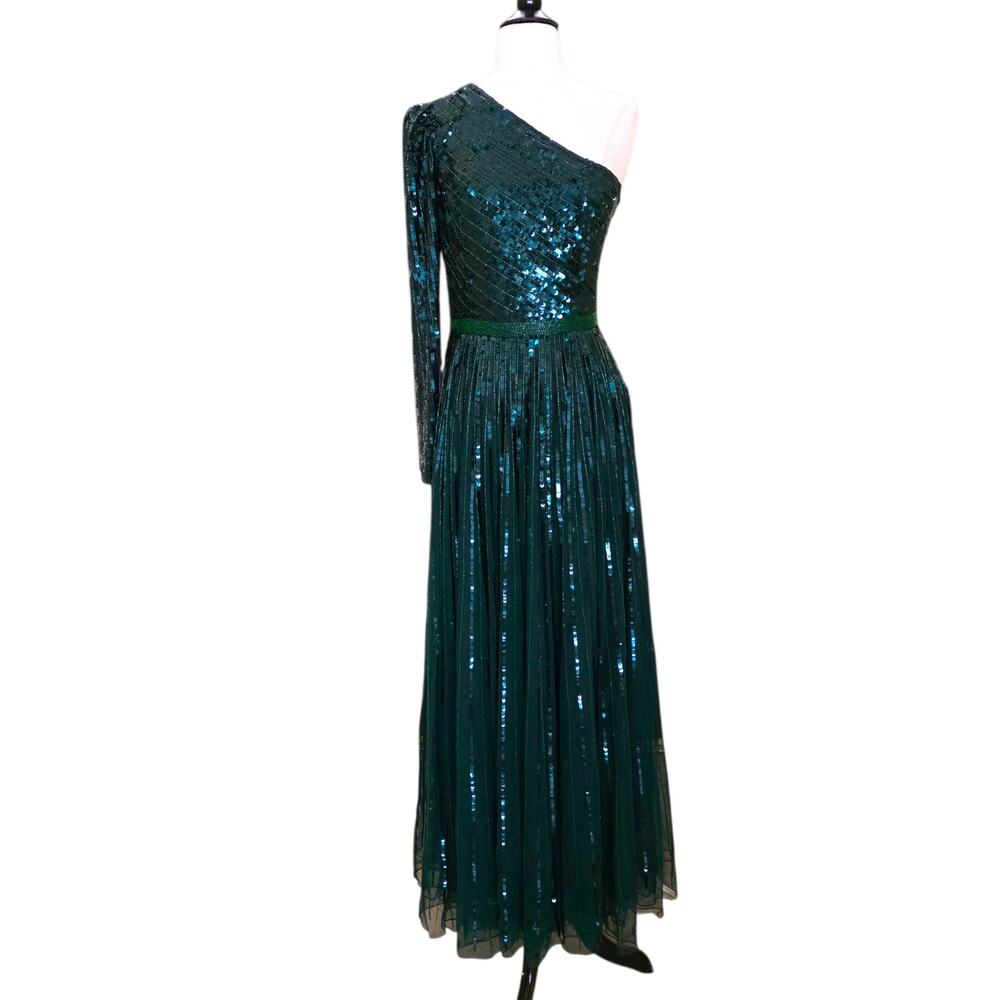 Mac Duggal 5508 Emerald Green Sequin One Shoulder Prom Evening Gown 4 Dress - Picture 11 of 13